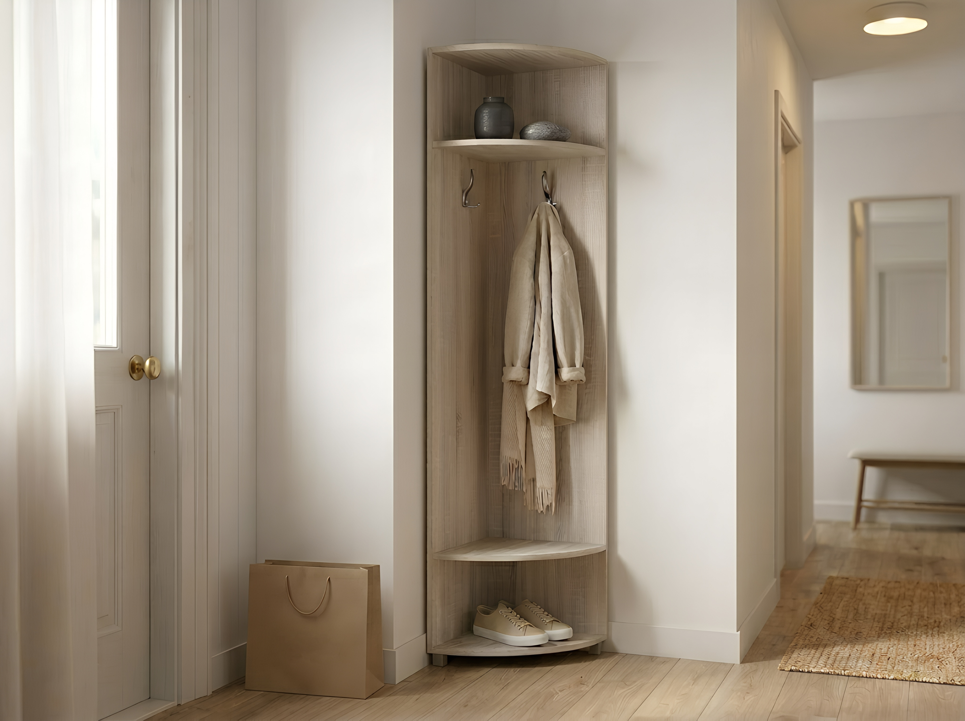 Fabrik Home Cuier Modul 1 Etajera de Colt cu Cugere, Stejar Sonoma, 2000x425x425 mm, Sistem Modular de Hol cu Conectori Rastex