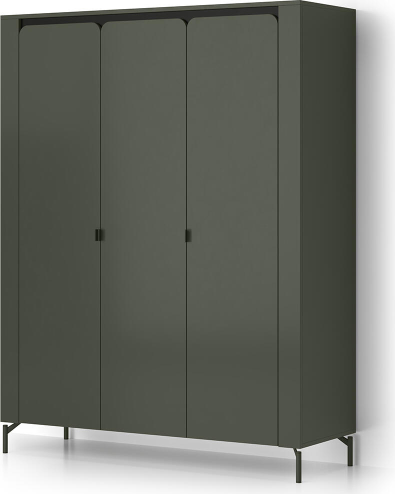 Шкаф Fabrik Home Velori, 3-дверный распашной, с закругленными углами, Зеленый, 1500x518x1810 мм, с штангой для одежды и полками