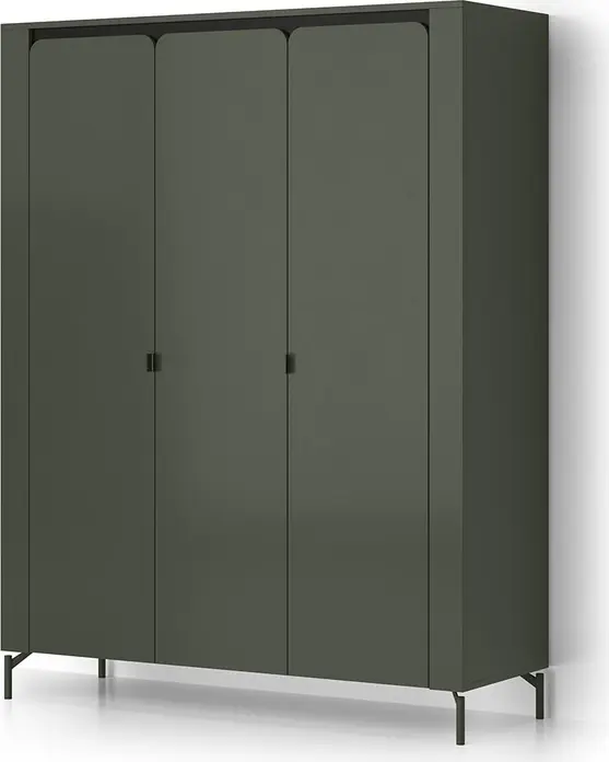 Шкаф Fabrik Home Velori, 3-дверный распашной, с закругленными углами, Зеленый, 1500x518x1810 мм, с штангой для одежды и полками