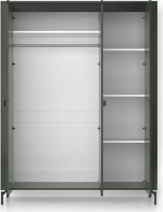 Шкаф Fabrik Home Velori, 3-дверный распашной, с закругленными углами, Зеленый, 1500x518x1810 мм, с штангой для одежды и полками