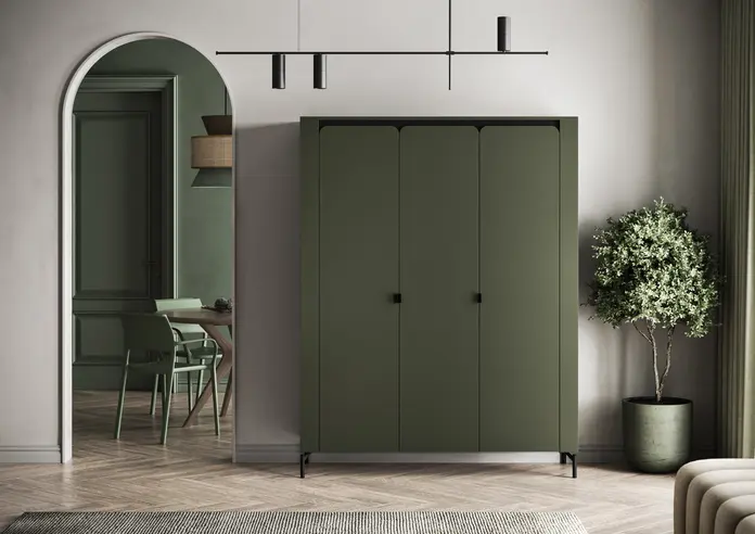 Шкаф Fabrik Home Velori, 3-дверный распашной, с закругленными углами, Зеленый, 1500x518x1810 мм, с штангой для одежды и полками