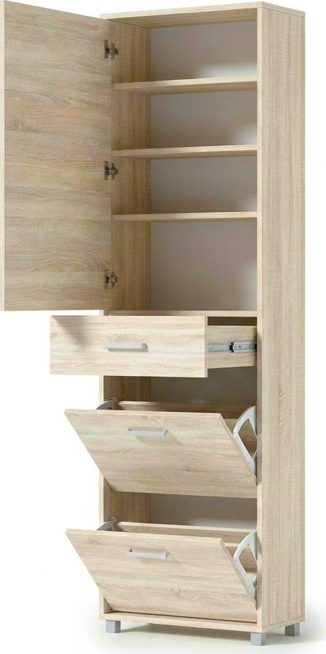 Mobiliar Hol Fabrik Home Modul 4, Stejar Sonoma, Scarinoara cu Oglinda, Sertar Accesorii, 2 Sertare pentru Caltari cu Basculare, 600x2000x285 mm