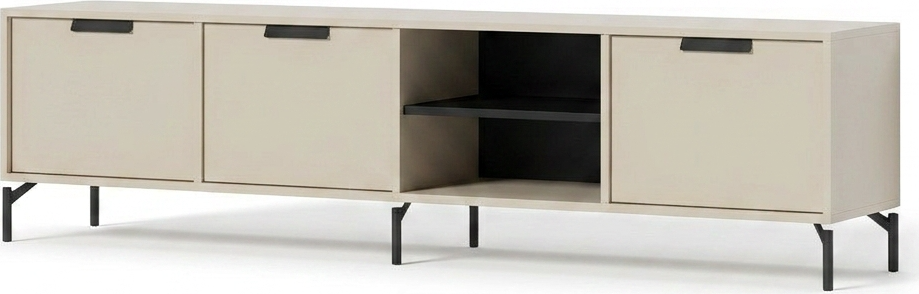 Comoda TV Fabrik Home Marshal, Gri, 2035x540x400 mm, 8 Rafturi, 3 Usi cu Manere Negre, Picioare din Metal Negru