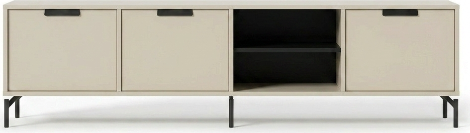Comoda TV Fabrik Home Marshal, Gri, 2035x540x400 mm, 8 Rafturi, 3 Usi cu Manere Negre, Picioare din Metal Negru