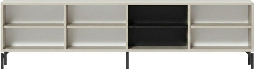 Comoda TV Fabrik Home Marshal, Gri, 2035x540x400 mm, 8 Rafturi, 3 Usi cu Manere Negre, Picioare din Metal Negru