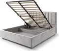 Pat Dublu Fabrik Home Charlotte, Tapiterie Velur Gri, Tatarsal Inalt cu Cusaturi Verticale, Baza Ortopedica din Metal cu Sistem de Depozitare, 1780x2130mm