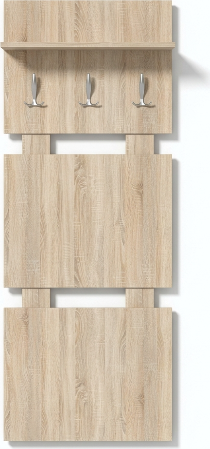 Fabrik Home Modul 8 Hall Tree Organizer, Sonoma Oak Laminated PAL, 147x60 cm, with Shelf and 3 Hooks for Hats and Umbrellas