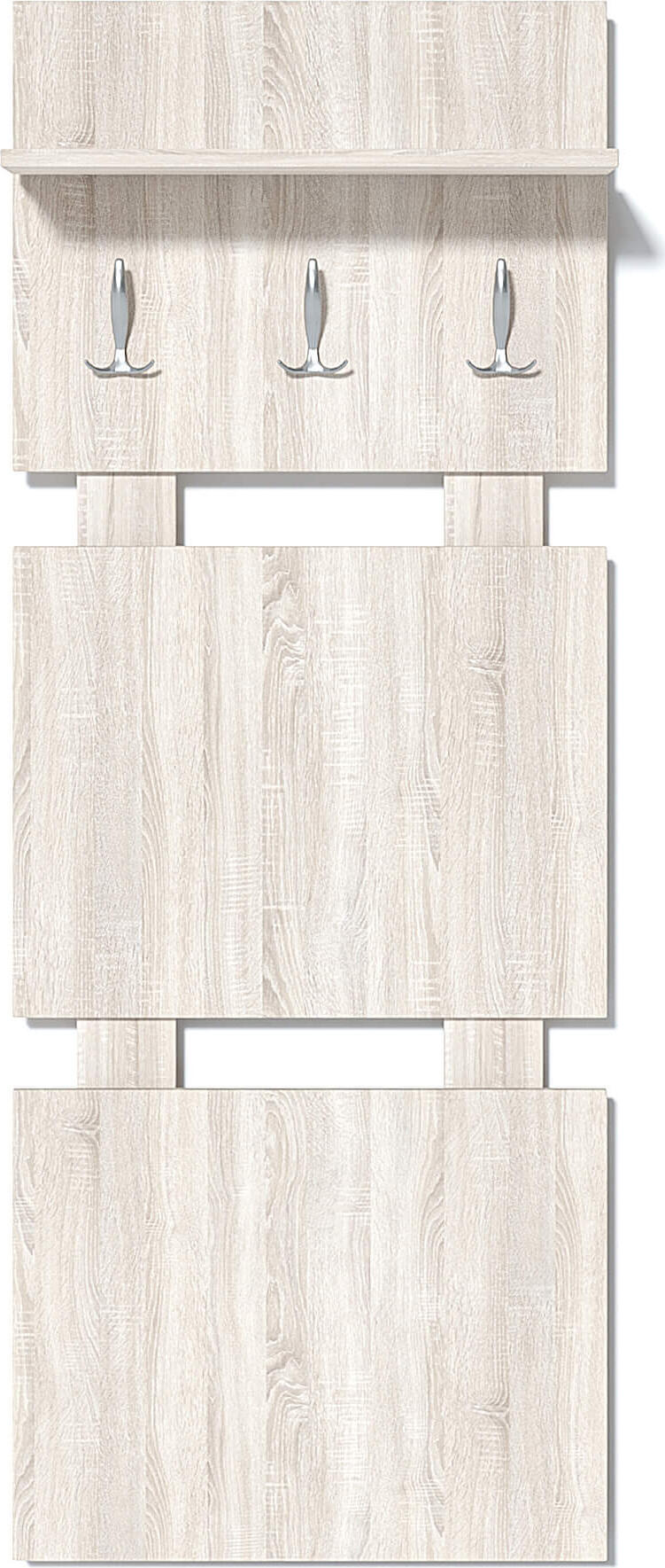 Fabrik Home Modul 8 Hall Tree Organizer, Sonoma Oak Laminated PAL, 147x60 cm, with Shelf and 3 Hooks for Hats and Umbrellas