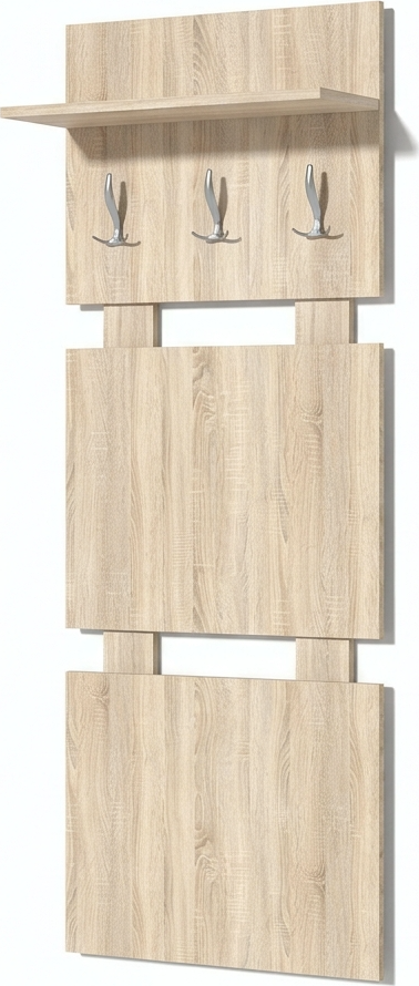 Fabrik Home Modul 8 Hall Tree Organizer, Sonoma Oak Laminated PAL, 147x60 cm, with Shelf and 3 Hooks for Hats and Umbrellas
