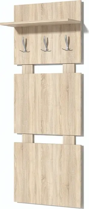 Fabrik Home Modul 8 Hall Tree Organizer, Sonoma Oak Laminated PAL, 147x60 cm, with Shelf and 3 Hooks for Hats and Umbrellas