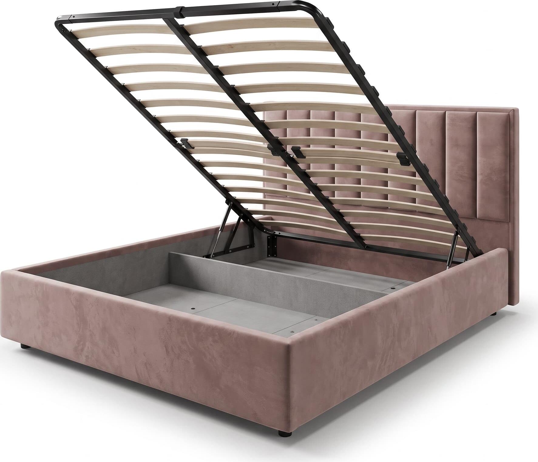 Pat Dublu Fabrik Home Charlotte cu Sistem de Ridicare pentru Depozitare, Tapiterie Velur, Baza Metalica Ortopedica, Lamele Flexibile, Maro, 1780x2130mm