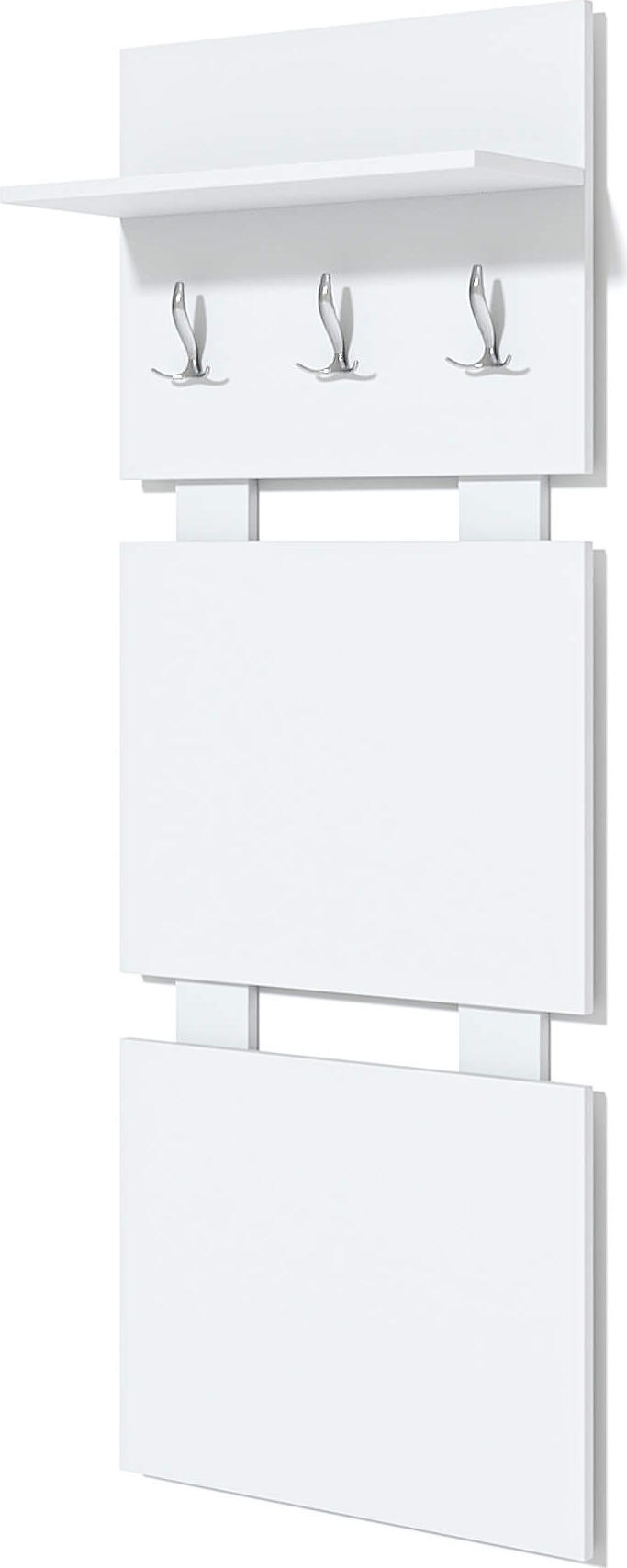 Cuier Fabrik Home Modul 8, Frasin Alb, 3 Cuigere, Raft Superior pentru Palarii si Umbrele, 600x1470x285 mm