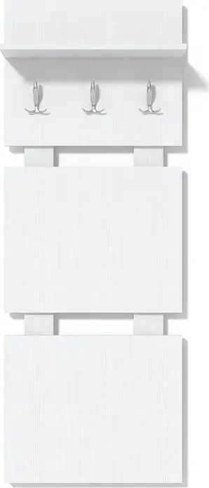 Cuier Fabrik Home Modul 8, Frasin Alb, 3 Cuigere, Raft Superior pentru Palarii si Umbrele, 600x1470x285 mm