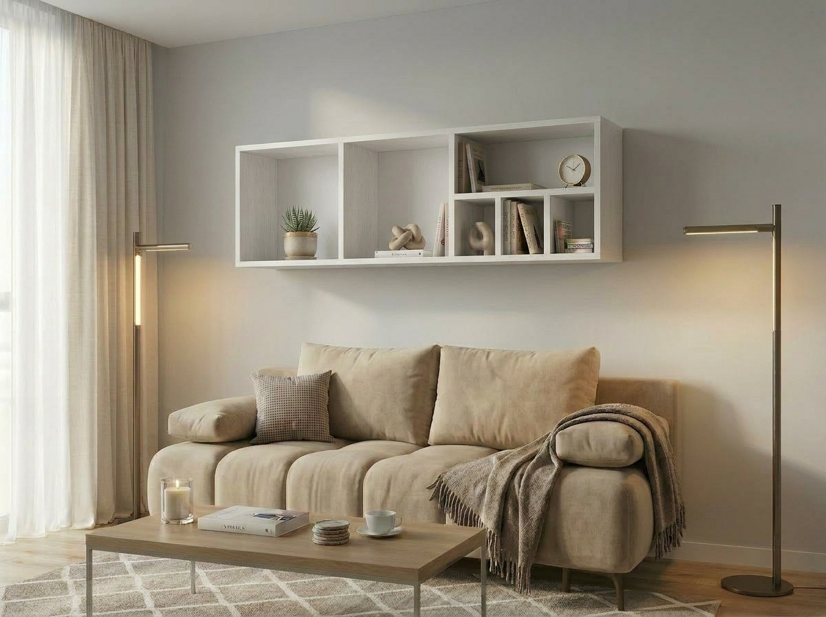 Fabrik Home Tetris No.6 Decorative Wall Shelf, Laminated Chipboard, White Ash, 1200x385x270 mm