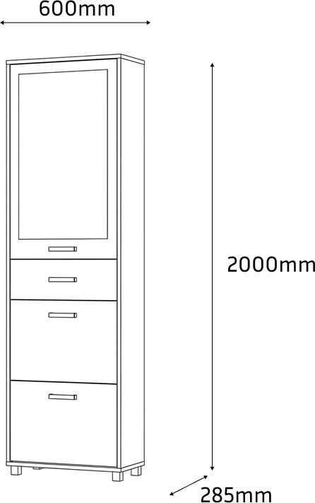 Fabrik Home Modul 4 Shoe Cabinet, Color: Stony Walnut, Hallway Furniture with Mirror, Accessory Drawer, 2 Tipping Shoe Drawers, 600x2000x285 mm