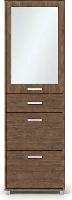Fabrik Home Modul 4 Shoe Cabinet, Color: Stony Walnut, Hallway Furniture with Mirror, Accessory Drawer, 2 Tipping Shoe Drawers, 600x2000x285 mm