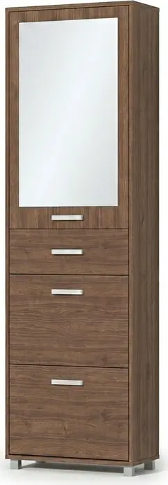 Fabrik Home Modul 4 Shoe Cabinet, Color: Stony Walnut, Hallway Furniture with Mirror, Accessory Drawer, 2 Tipping Shoe Drawers, 600x2000x285 mm
