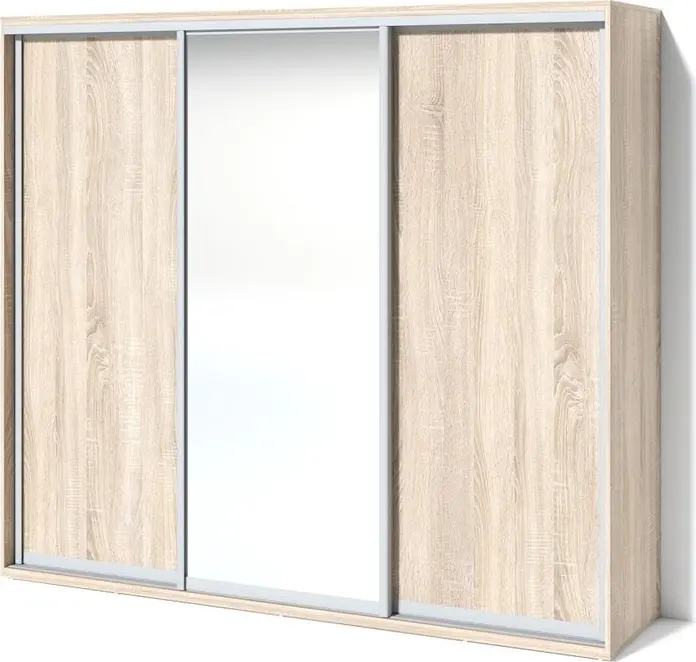 Dulap cu usi glisante Fabrik Home 2400, 240x60x216 cm, Stejar Sonoma, cu Oglinda, Profil de Aluminiu si Ghidaje cu Rulment