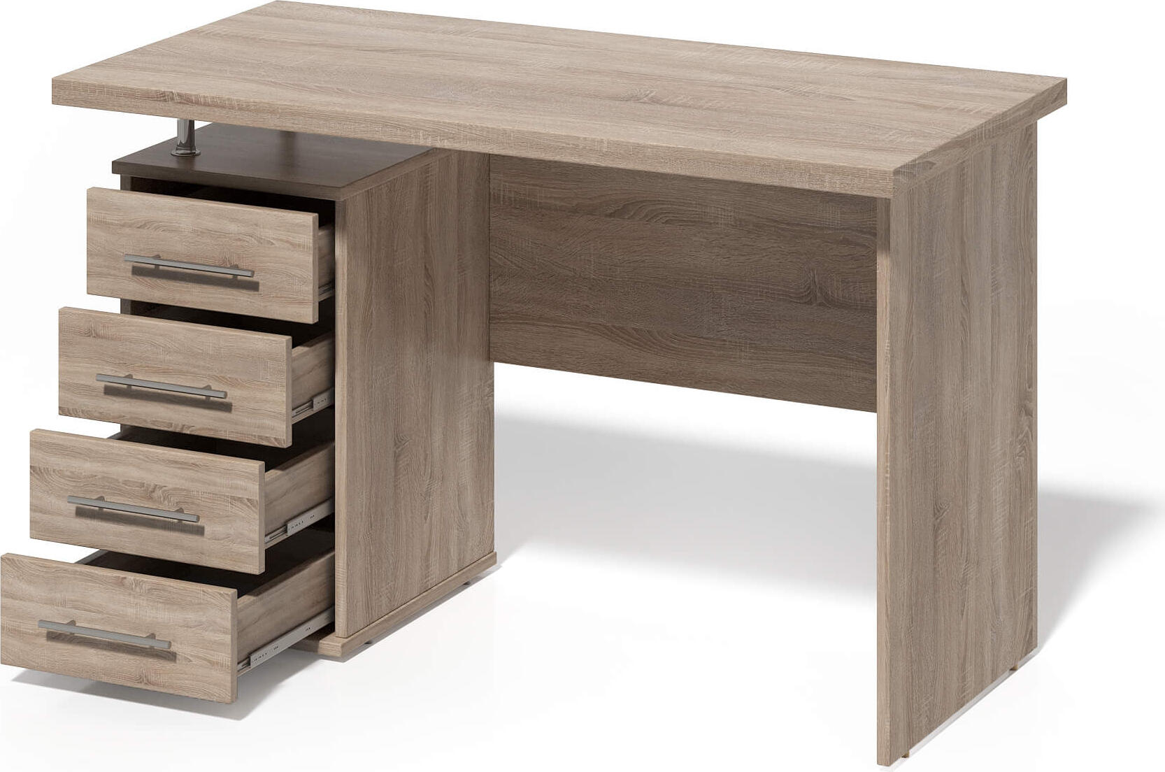 Fabrik Home Office Line Desk No.3, Laminated Chipboard, 1200x600x750mm, Sonoma Oak, 4 Drawers on Left, Built-in Chest and Niche