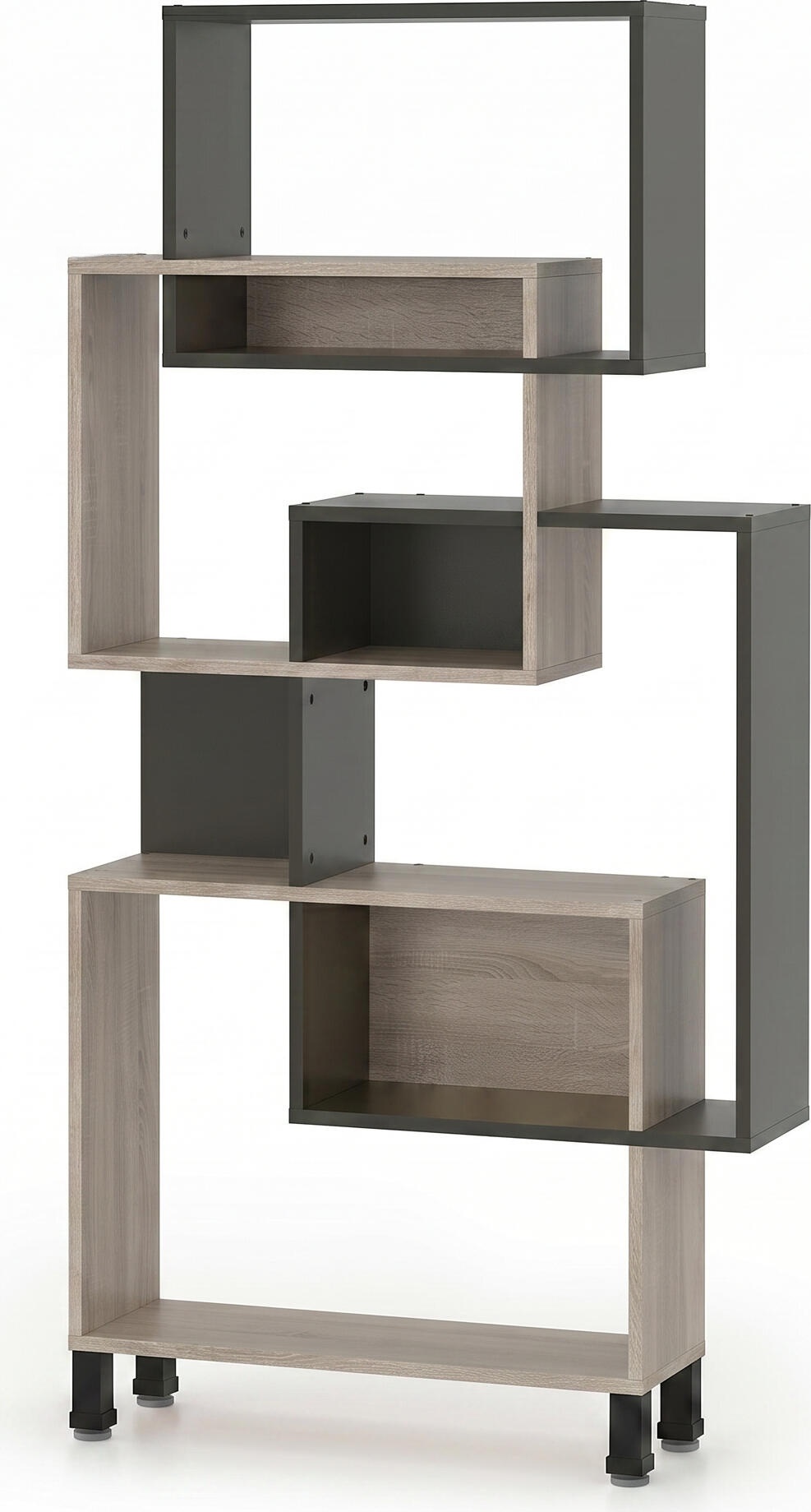 Etajera Fabrik Home Josse Design Futuristic Asimetric, PAL Melaminat, Stejar Evok si Antracit, 900x1810x250 mm