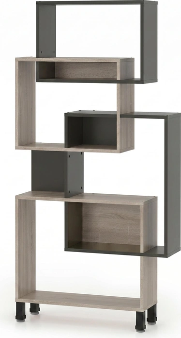 Etajera Fabrik Home Josse Design Futuristic Asimetric, PAL Melaminat, Stejar Evok si Antracit, 900x1810x250 mm