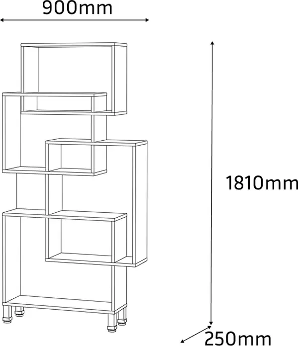 Etajera Fabrik Home Josse Design Futuristic Asimetric, PAL Melaminat, Stejar Evok si Antracit, 900x1810x250 mm