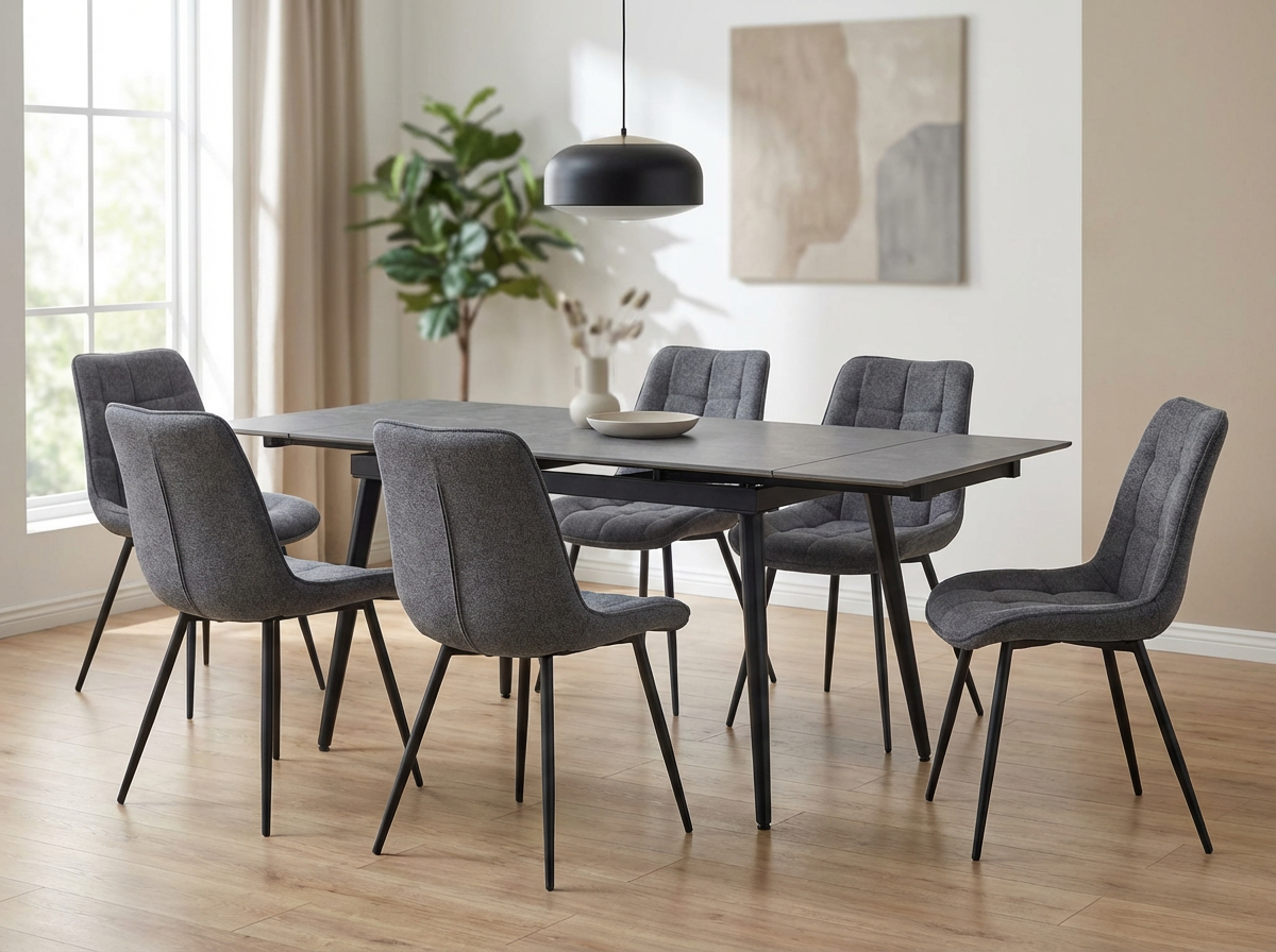 Scaun Dining Interdepo EVO, Tapiterie Textil Teddy Negru, Picioare din Metal Rezistente la Uzura, Design Modern Ergonomic, 510x860x630 mm
