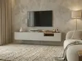 Подвесная ТВ-тумба Fabrik Home Hardy, 2000x300x370мм, Светло-серый матовый, Корпус из ДСП и фасады из МДФ, 3 фасада и 1 открытая полка, Настенный монтаж