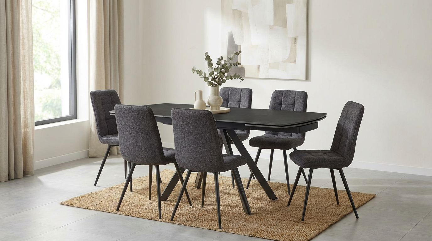 Interdepo SUN Chair, Upholstered Fabric Seat with Metal Legs, Kitchen and Living Room Chair, Black, 460x560x850 mm