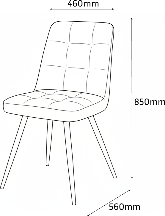 Interdepo SUN Chair, Upholstered Fabric Seat with Metal Legs, Kitchen and Living Room Chair, Black, 460x560x850 mm