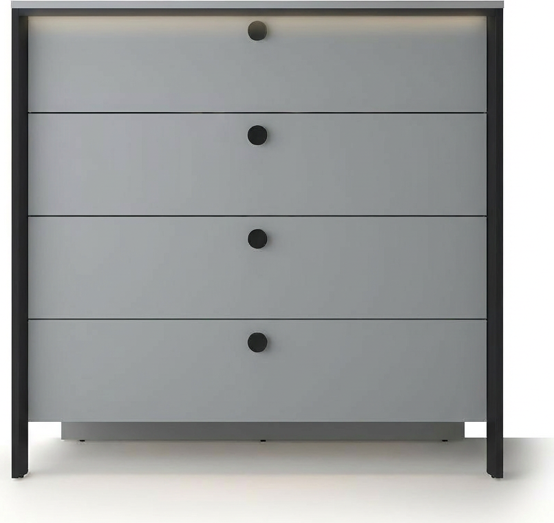 Fabrik Home Clay Chest of Drawers, Grey, LPAL Laminated Particle Board, Black Frame with Circular Knobs, Integrated Lighting