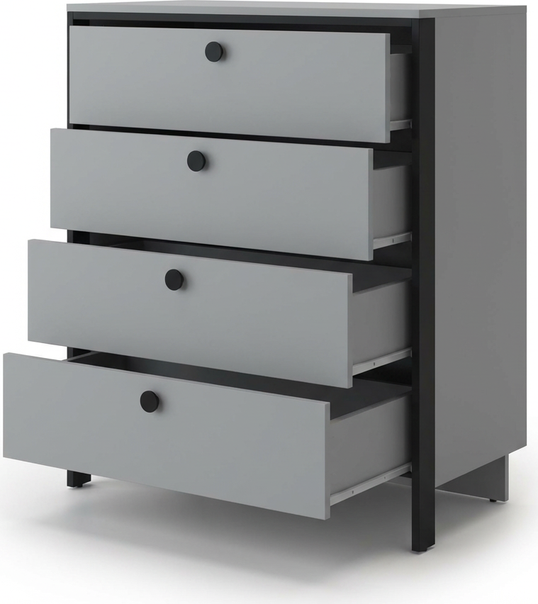 Fabrik Home Clay Chest of Drawers, Grey, LPAL Laminated Particle Board, Black Frame with Circular Knobs, Integrated Lighting