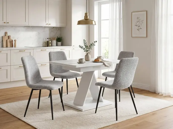 Scaun Dining Interdepo DOT, Design Minimalist, Tapiterie Textil, Picioare din Metal, 450x570x890 mm, Negru