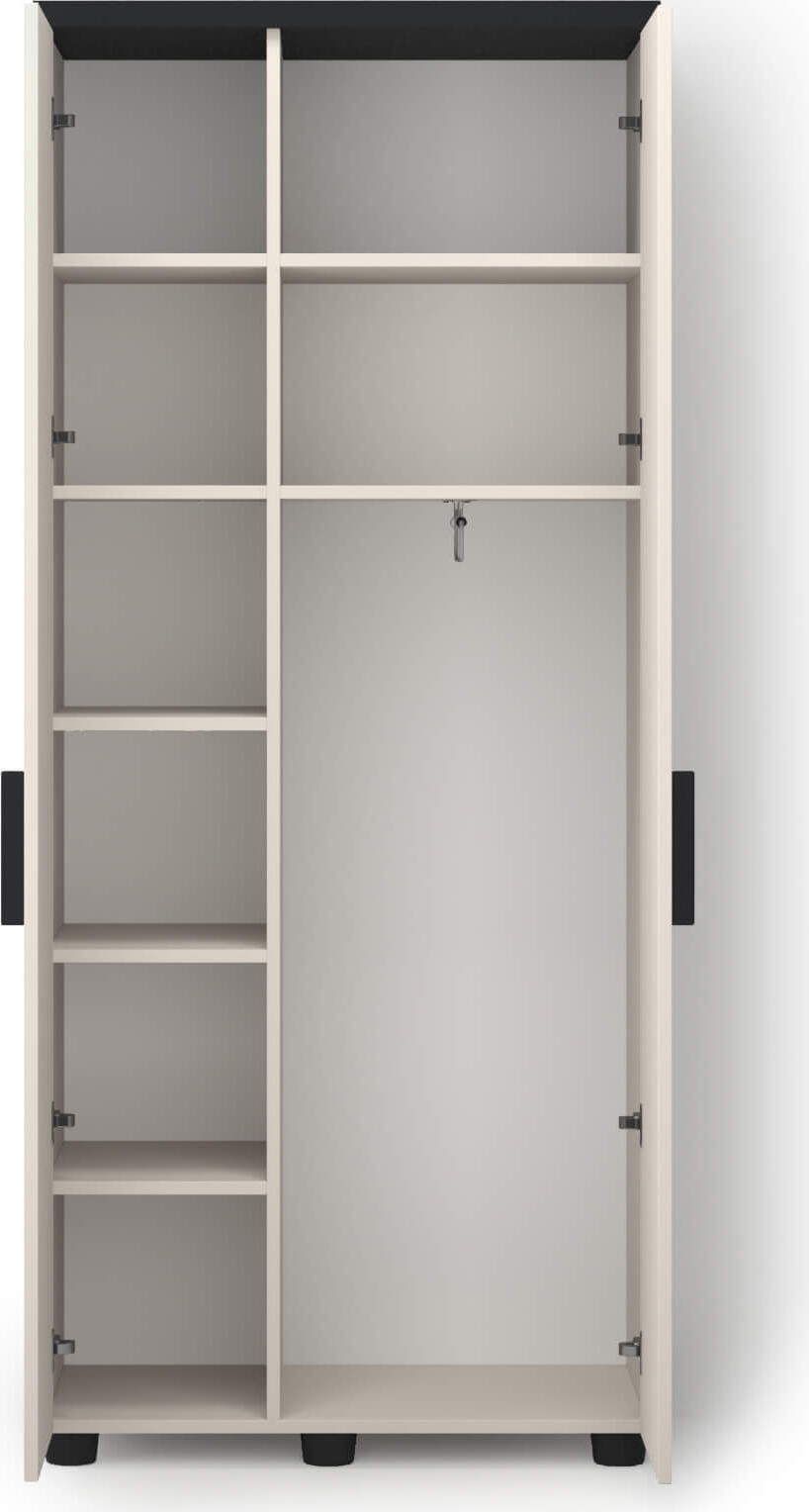 Шкаф с распашными дверцами Fabrik Home Melburn, цвет кашемир, двухдверная конструкция с черными круглыми ручками и ножками, 850x2090x522 мм
