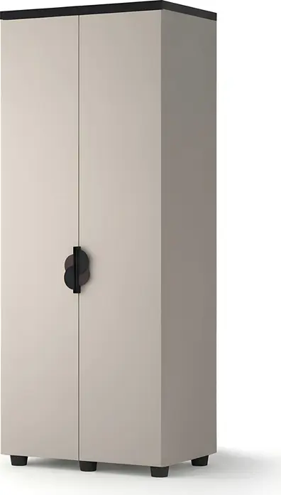 Шкаф с распашными дверцами Fabrik Home Melburn, цвет кашемир, двухдверная конструкция с черными круглыми ручками и ножками, 850x2090x522 мм