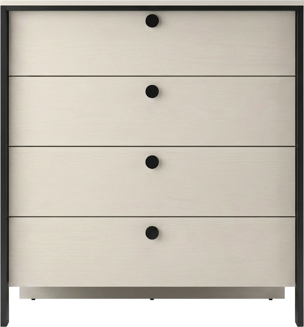 Comoda Fabrik Home Clay, Cashmere, din LPAL, cu Cadru Negru si Butone Circulare, Iluminare Integrata