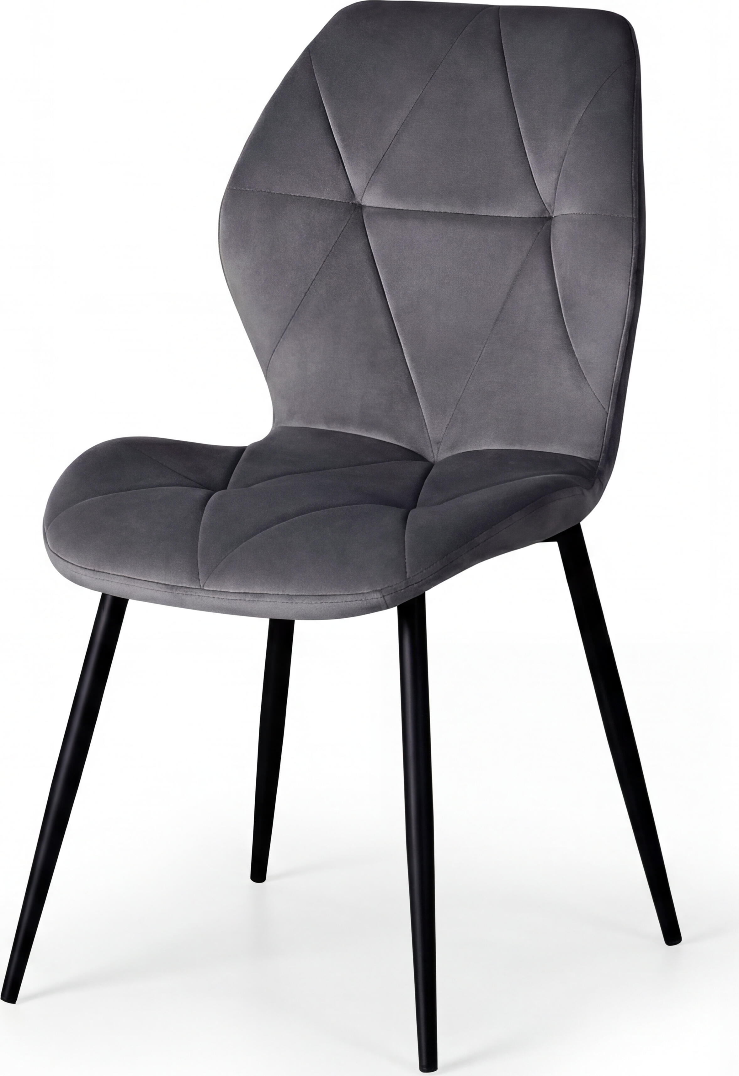 Scaun Dining Interdepo Ken, Tapiterie Material Gri Inchis cu Model Geometric Matlasat, Picioare Negre Conice, 870x470x550mm