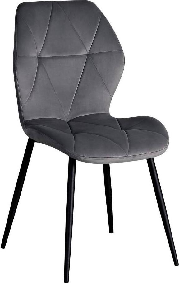 Scaun Dining Interdepo Ken, Tapiterie Material Gri Inchis cu Model Geometric Matlasat, Picioare Negre Conice, 870x470x550mm