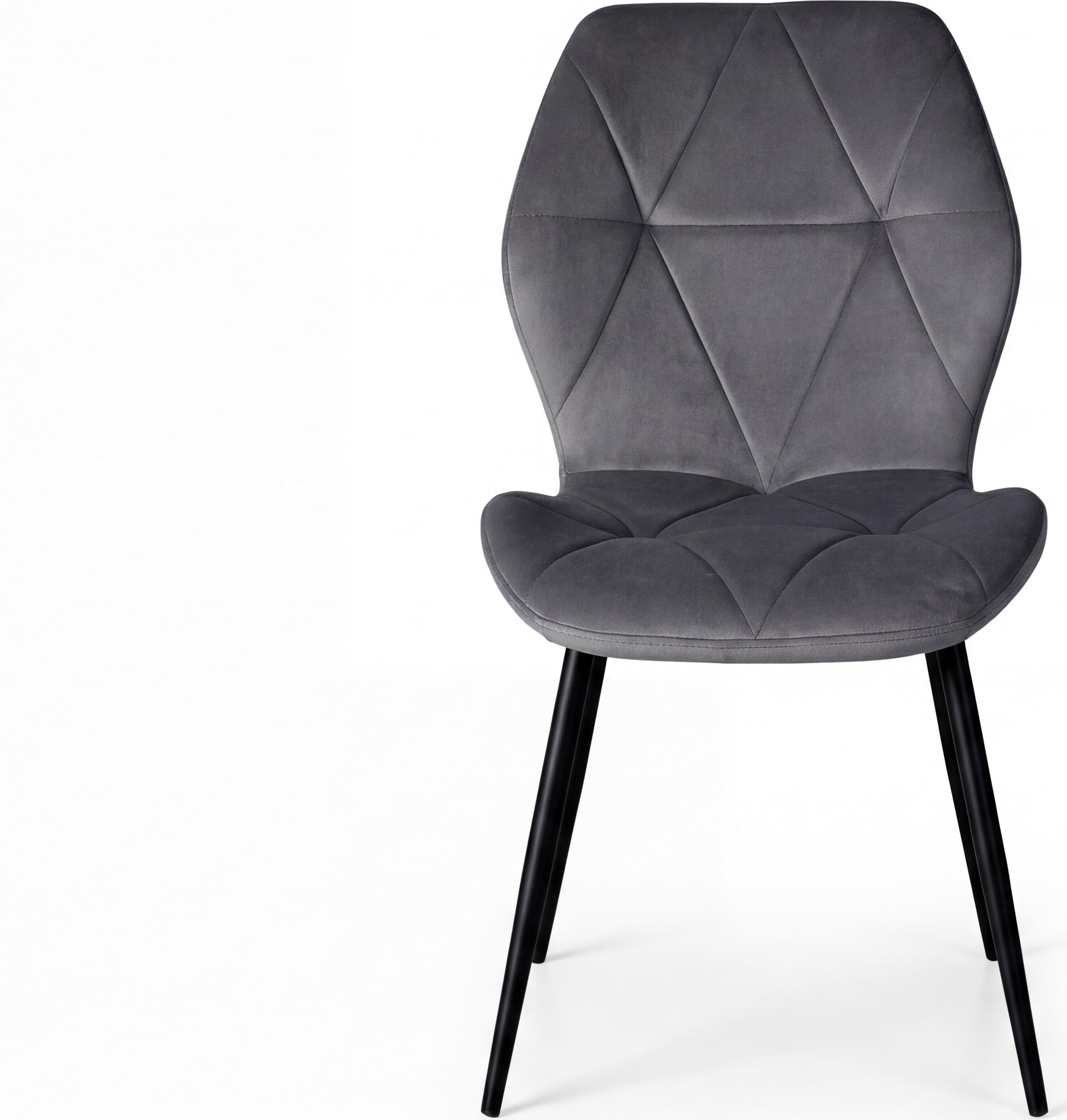 Scaun Dining Interdepo Ken, Tapiterie Material Gri Inchis cu Model Geometric Matlasat, Picioare Negre Conice, 870x470x550mm