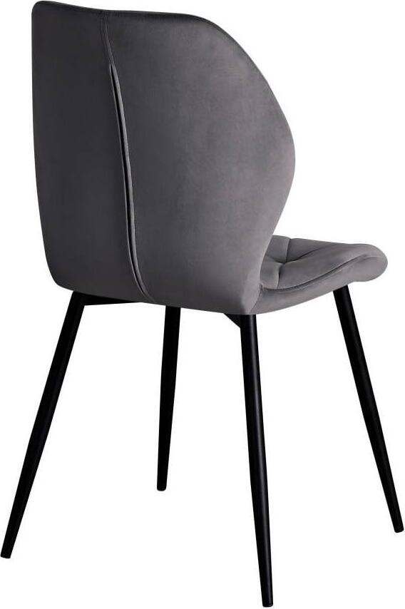Scaun Dining Interdepo Ken, Tapiterie Material Gri Inchis cu Model Geometric Matlasat, Picioare Negre Conice, 870x470x550mm