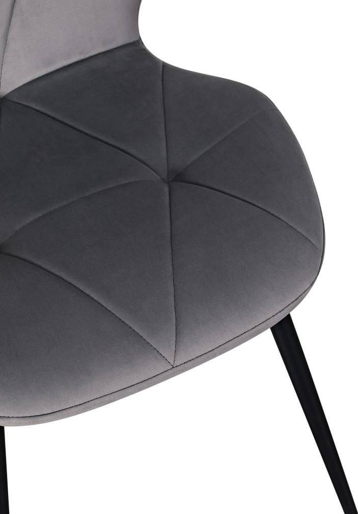 Scaun Dining Interdepo Ken, Tapiterie Material Gri Inchis cu Model Geometric Matlasat, Picioare Negre Conice, 870x470x550mm