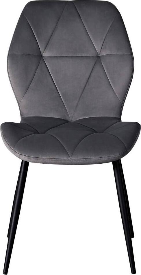Scaun Dining Interdepo Ken, Tapiterie Material Gri Inchis cu Model Geometric Matlasat, Picioare Negre Conice, 870x470x550mm