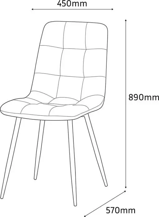 Interdepo TED Dining Chair, Soft Velvet Upholstery, Quilted Grid Pattern, Metal Black Legs, 450x890x570mm