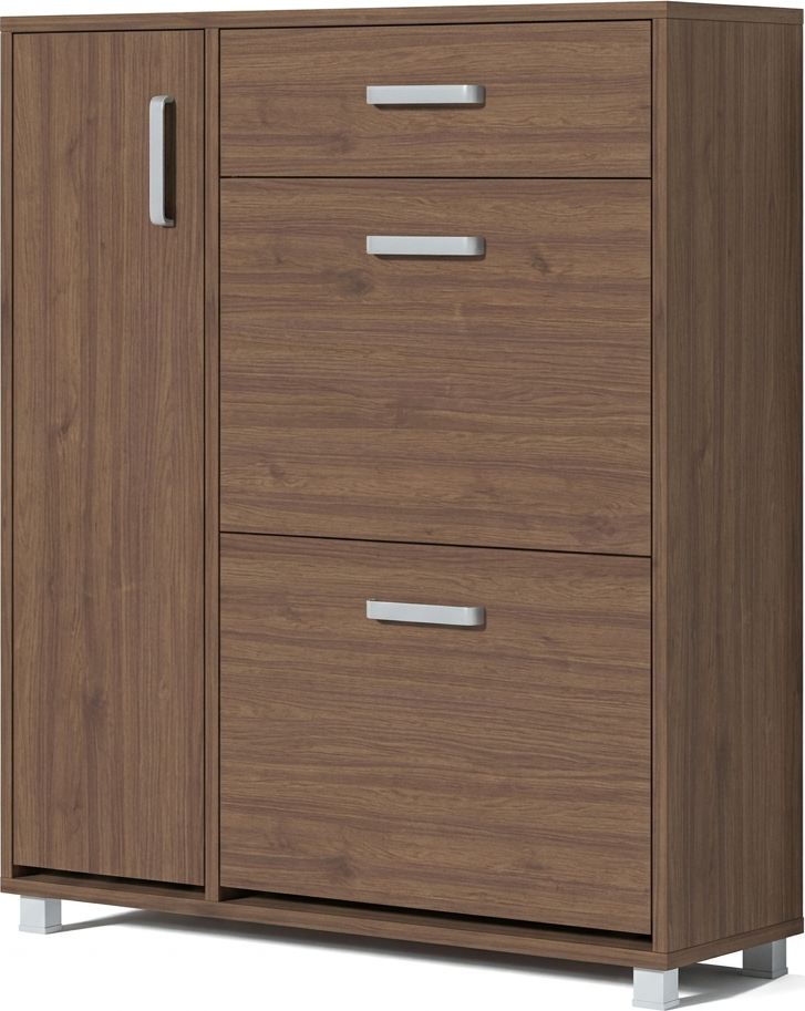 Fabrik Home Modul 5 Shoe Cabinet, Nuc Pietros Finish, 900x1057x285mm, 1 Side Door, 1 Top Drawer, 2 Tipping Shoe Drawers, Silver Handles and Legs