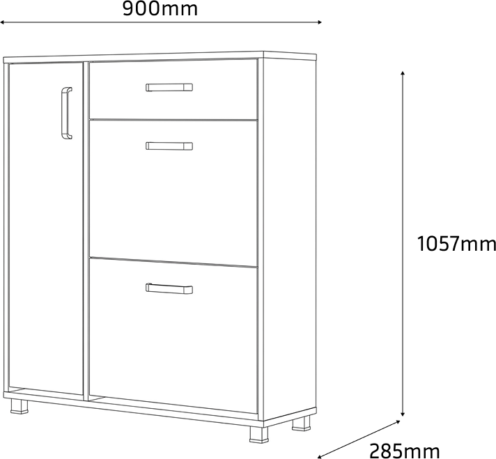 Fabrik Home Modul 5 Shoe Cabinet, Nuc Pietros Finish, 900x1057x285mm, 1 Side Door, 1 Top Drawer, 2 Tipping Shoe Drawers, Silver Handles and Legs