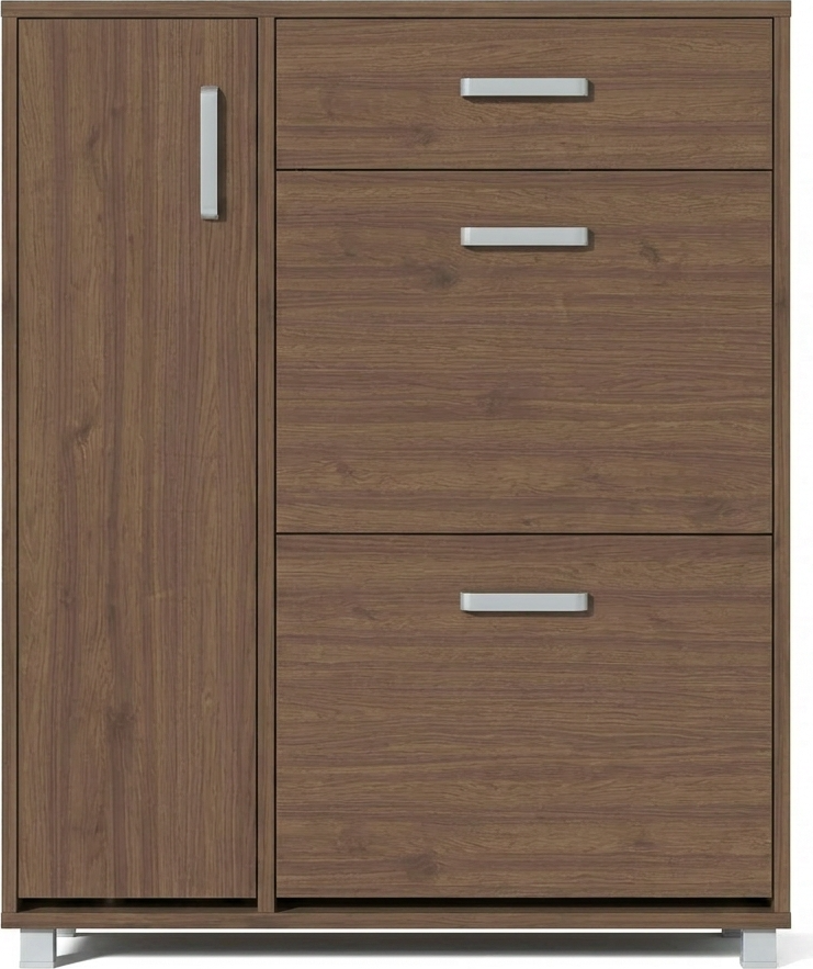 Fabrik Home Modul 5 Shoe Cabinet, Nuc Pietros Finish, 900x1057x285mm, 1 Side Door, 1 Top Drawer, 2 Tipping Shoe Drawers, Silver Handles and Legs