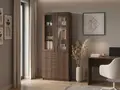 Fabrik Home Office Line No.3 Combined Office Cabinet, Dark Walnut, Laminated Chipboard, 800x2000x400mm, 2 Glass Doors and 4 Drawers