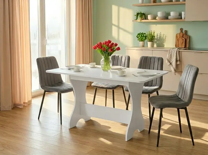 Fabrik Home Kitchen Table No.2 Noroc, White Ash Laminated Chipboard, 1180x680x750 mm, Impact Resistant ABS Edges, Rounded Corners