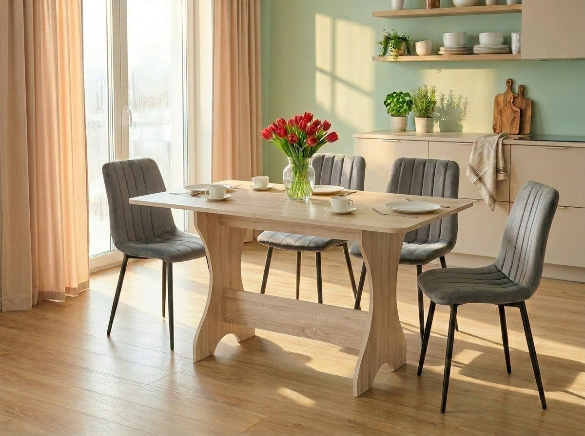 Fabrik Home Kitchen Table No.2 Noroc, Sonoma Oak, 1180x680x750 mm, Fixed Table with Rounded Corners for Compact Kitchens