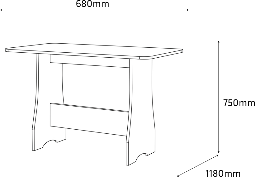 Fabrik Home Kitchen Table No.2 Noroc, Sonoma Oak, 1180x680x750 mm, Fixed Table with Rounded Corners for Compact Kitchens